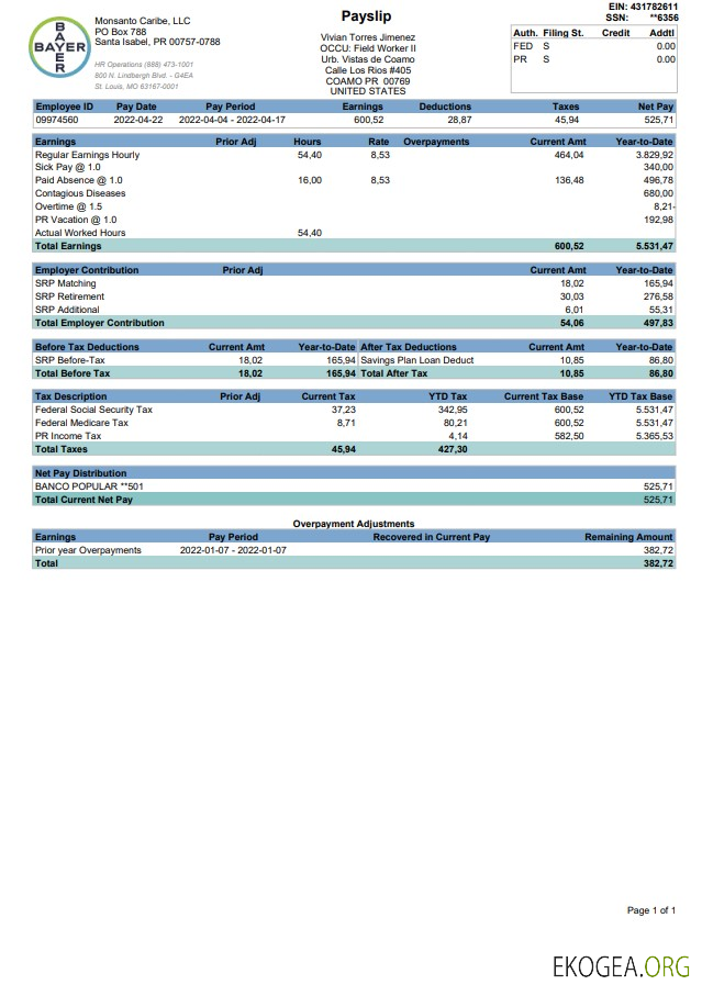Bulletin de paie BAYER 2022